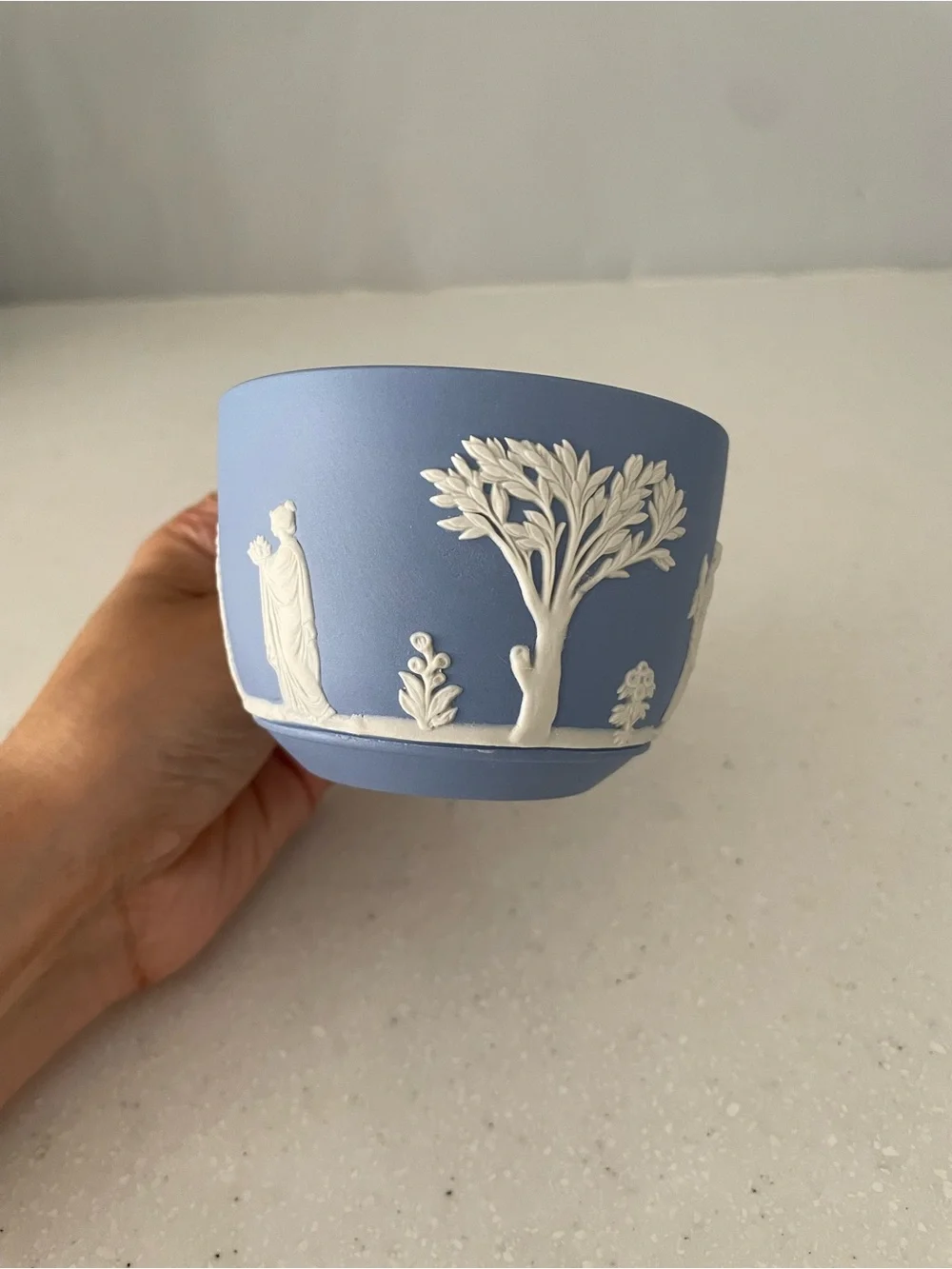 Wedgwood Light Blue Jasperware Cup with White Classical Relief